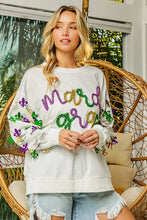 Load image into Gallery viewer, BiBi Fleur De Lis Sleeve Mardi Gras Pullover
