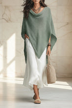 Load image into Gallery viewer, Women's Open-Knit Asymmetric Cape & Ruched V-Neck Fluid Maxi Dress Set