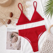 Load image into Gallery viewer, Female Swimsuit High Waist Bikini Women High Waist Swimsuits Triangle Bathing Suit V Neck Two Piece Bikini Sets Women Swimwear Two-pieces Bikini Set Ribbed Bather Bathing Suit Swim