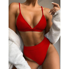 Load image into Gallery viewer, Female Swimsuit High Waist Bikini Women High Waist Swimsuits Triangle Bathing Suit V Neck Two Piece Bikini Sets Women Swimwear Two-pieces Bikini Set Ribbed Bather Bathing Suit Swim