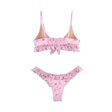 Load image into Gallery viewer, Female Swimsuit Women String Triangle Top Bikini Bottom Printed Push Up Swimsuit Bikini Sets Two Piece Split Button Beachwear Bathing Suit High Waist Bathing Suit High Cut
