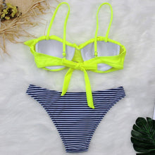 Load image into Gallery viewer, Female Two Piece Swimsuit Low Waist Bikini Floral Printing Swimwear Push Up Bathing Suit Detachable Padded Push Up Striped Bikini Set Two Piece Swimsuit Ladies Vintage Lace Bikini Sets Beach Swimwear