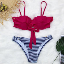 Load image into Gallery viewer, Female Two Piece Swimsuit Low Waist Bikini Floral Printing Swimwear Push Up Bathing Suit Detachable Padded Push Up Striped Bikini Set Two Piece Swimsuit Ladies Vintage Lace Bikini Sets Beach Swimwear