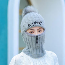 Load image into Gallery viewer, Female Winter Knitted Hats Add Fur Lined Warm Winter Hats For Women With Zipper Keep Face Warmer Balaclava Pompoms Cap Fleece Balaclava Gorgas Bonnet Knitted Hat Windproof Ski Mask Cold Weather Face Mask Motorcycle Balaclava Hood Warmer Winter Sports Cap
