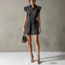 Load image into Gallery viewer, Women's Drop-Shoulder Polo Neck Lace-Up Mini Dress – Slim Fit