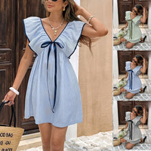 Load image into Gallery viewer, Women's V-Neck Ruffle Puff Sleeve Mini Dress – Flirty Summer Dress