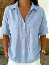 Load image into Gallery viewer, Short Sleeve Button Pullover Shirt – Solid Color Women’s Top