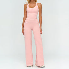 Load image into Gallery viewer, Womens Yoga Set V-neck Sleeveless Tops And Slim Straight Pants Summer Gym Sports Clothing