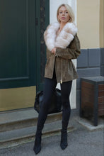 Load image into Gallery viewer, Vivienne Genuine Suede Polar Fox Trim Coat in Olive