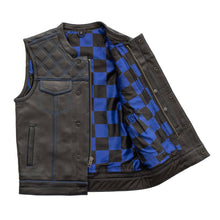 Load image into Gallery viewer, Finish Line - Blue Checker - Men's Motorcycle Leather Vest