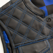 Load image into Gallery viewer, Finish Line - Blue Checker - Men's Motorcycle Leather Vest