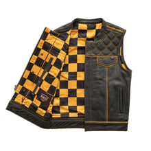 Load image into Gallery viewer, Finish Line - Gold Checker - Men's Motorcycle Leather Vest