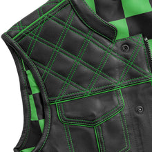 Load image into Gallery viewer, Finish Line - Green Checker - Men's Motorcycle Leather Vest