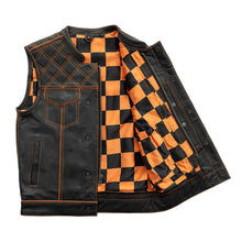 Load image into Gallery viewer, Finish Line - Orange Checker - Men's Motorcycle Leather Vest