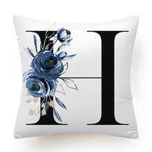 Load image into Gallery viewer, Floral Pillow Covers Alphabet Decorative Pillow Cases ABC Letter Flowers Cushion Covers Blue Flowers Polyester Pillowcase Decorative Sofa Pillows Cover Luxury Soft Materials