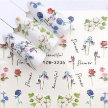 Load image into Gallery viewer, Flower Animal Designs Water Transfer Sticker Nail Art Decals Fashion Wraps Tips Manicure Tools Nail Watermark Decals iridescent Decoration Nail Self-Adhesive Decals Nail Stickers Water Transfer Fresh Nail Decals for Nail Art