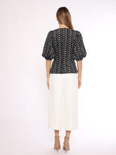 Load image into Gallery viewer, Flower Embroidered Puff Sleeve Peplum Style Blouse