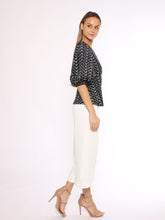 Load image into Gallery viewer, Flower Embroidered Puff Sleeve Peplum Style Blouse