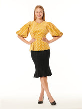 Load image into Gallery viewer, Flower Embroidered Puff Sleeve Peplum Style Blouse