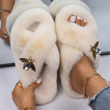 Load image into Gallery viewer, Fluffy Slippers Rhinestone Butterfly Faux Fur Slides Women Sandals Platform Flip Flops Crystal Indoor Slippers Faux Fur Slippers Comfy Open Toe Two Slides Lining And Rubber Sole