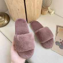 Load image into Gallery viewer, Fluffy Slippers Women Cozy Faux Fur Cross Indoor Floor Slides Flat Soft Furry Shoes Fluffy Furry Fur Slippers Flip Flop Open Toe Cozy House Memory Foam Sandals Slides Soft Flat Comfy Slippers