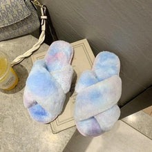 Load image into Gallery viewer, Fluffy Slippers Women Cozy Faux Fur Cross Indoor Floor Slides Flat Soft Furry Shoes Fluffy Furry Fur Slippers Flip Flop Open Toe Cozy House Memory Foam Sandals Slides Soft Flat Comfy Slippers