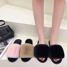 Load image into Gallery viewer, Fluffy Slippers Women Cozy Faux Fur Cross Indoor Floor Slides Flat Soft Furry Shoes Fluffy Furry Fur Slippers Flip Flop Open Toe Cozy House Memory Foam Sandals Slides Soft Flat Comfy Slippers