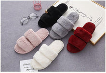 Load image into Gallery viewer, Fluffy Slippers Women Cozy Faux Fur Cross Indoor Floor Slides Flat Soft Furry Shoes Fluffy Furry Fur Slippers Flip Flop Open Toe Cozy House Memory Foam Sandals Slides Soft Flat Comfy Slippers