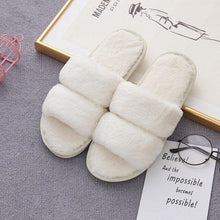 Load image into Gallery viewer, Fluffy Slippers Women Cozy Faux Fur Cross Indoor Floor Slides Flat Soft Furry Shoes Fluffy Furry Fur Slippers Flip Flop Open Toe Cozy House Memory Foam Sandals Slides Soft Flat Comfy Slippers