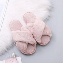 Load image into Gallery viewer, Fluffy Slippers Women Cozy Faux Fur Cross Indoor Floor Slides Flat Soft Furry Shoes Fluffy Furry Fur Slippers Flip Flop Open Toe Cozy House Memory Foam Sandals Slides Soft Flat Comfy Slippers
