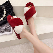 Load image into Gallery viewer, Fluffy Slippers Women Cozy Faux Fur Cross Indoor Floor Slides Flat Soft Furry Shoes Fluffy Furry Fur Slippers Flip Flop Open Toe Cozy House Memory Foam Sandals Slides Soft Flat Comfy Slippers