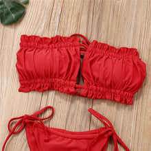 Load image into Gallery viewer, Folds Bikini Women Swimwear Bathing Suit Women's Ruffle Tie Side Bikini Set High Cut Strapless Padded Solid Bathing Suit Bikini Micro Swimsuit Female Push up Two-Piece Suit Summer