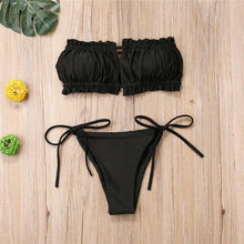 Load image into Gallery viewer, Folds Bikini Women Swimwear Bathing Suit Women's Ruffle Tie Side Bikini Set High Cut Strapless Padded Solid Bathing Suit Bikini Micro Swimsuit Female Push up Two-Piece Suit Summer