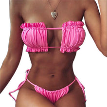 Load image into Gallery viewer, Folds Bikini Women Swimwear Bathing Suit Women's Ruffle Tie Side Bikini Set High Cut Strapless Padded Solid Bathing Suit Bikini Micro Swimsuit Female Push up Two-Piece Suit Summer