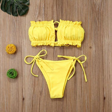 Load image into Gallery viewer, Folds Bikini Women Swimwear Bathing Suit Women's Ruffle Tie Side Bikini Set High Cut Strapless Padded Solid Bathing Suit Bikini Micro Swimsuit Female Push up Two-Piece Suit Summer