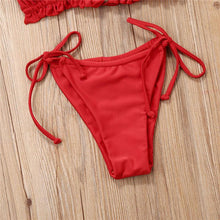 Load image into Gallery viewer, Folds Bikini Women Swimwear Bathing Suit Women's Ruffle Tie Side Bikini Set High Cut Strapless Padded Solid Bathing Suit Bikini Micro Swimsuit Female Push up Two-Piece Suit Summer