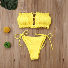 Load image into Gallery viewer, Folds Bikini Women Swimwear Bathing Suit Women's Ruffle Tie Side Bikini Set High Cut Strapless Padded Solid Bathing Suit Bikini Micro Swimsuit Female Push up Two-Piece Suit Summer