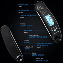 Load image into Gallery viewer, Food Kitchen Thermometer For Barbecue Grill Thermometer Waterproof Instant Read Meat Thermometer Waterproof Ultra Fast Digital Cooking Thermometer With Backlight & Calibration Food Thermometer For Kitchen BBQ Grill Smoker Oil Fry Kitchen Cooking Tools