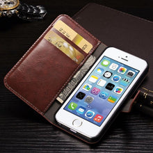 Load image into Gallery viewer, For iPhone X Case Cover for iPhone 8 7 6 6S Plus 5 5S 5SE Luxury PU Leather Flip Wallet Phone Cases Black Simple Card Holder With Magnetic Button Flip Leather Cover