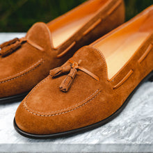 Load image into Gallery viewer, 16-583-TAB FRANCO Suede Calfskin Tassel Loafer, Tobacco