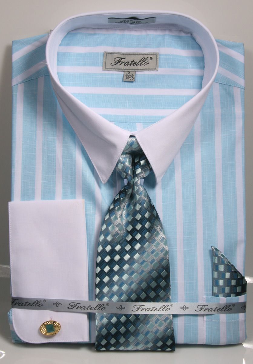 fratello dress shirts Fratello Tone on Tone French Cuff Set Black/White Men's Dress Shirt Black/White / 18.5"Neck / 36-37"Sleeve