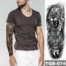 Load image into Gallery viewer, Full Arm Temporary Tattoos 8 Sheets and Half Arm Shoulder Waterproof Tattoos Elegant Large Lion Sleeve Sticker Tattoo Waterproof Temporary Big Wolf Tatoos For Men and Women