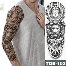 Load image into Gallery viewer, Full Arm Temporary Tattoos 8 Sheets and Half Arm Shoulder Waterproof Tattoos Elegant Large Lion Sleeve Sticker Tattoo Waterproof Temporary Big Wolf Tatoos For Men and Women