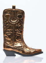 Load image into Gallery viewer, Ganni Women Mid Shaft Embroidered Metallic Western Boots