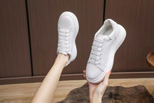 Load image into Gallery viewer, Genuine Leather Women Platform Sneakers Autumn Fashion Sports Little White Shoes Platform Flats Casual Lace Up Woman Comfort Walking Sneakers