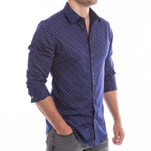 Load image into Gallery viewer, goTIELESS Ultimate Dress Shirt (Navy Polk-a-Dot)