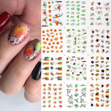Load image into Gallery viewer, Geometrics Blue Flower Leaves Water Decals Stickers Special Floral Transfer Slider For Nails Decoration Nail Art Stickers Black White Flower Palm Leaf Nail Self-Adhesive Decals Nail Stickers Water Transfer Fresh Nail Decals for Nail Art Butterfly Palm