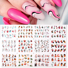 Load image into Gallery viewer, Geometrics Blue Flower Leaves Water Decals Stickers Special Floral Transfer Slider For Nails Decoration Nail Art Stickers Black White Flower Palm Leaf Nail Self-Adhesive Decals Nail Stickers Water Transfer Fresh Nail Decals for Nail Art Butterfly Palm