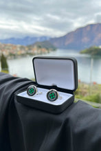 Load image into Gallery viewer, Meadow Green Floral Print Handmade Italian Cufflinks with Clear Resin
