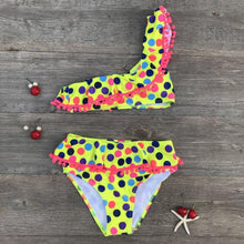 Load image into Gallery viewer, Girls Split Swimsuits Cute Shoulder Swimsuit Toddler Baby Girls 2 Piece Swimsuit Kids Bathing Beach Sun Suit Children Swimwear Bikini Set Girl Swimming Clothes Kids Bathing Suit Beachwear For Summer
